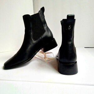 Sam Edelman Black Leather 'Thelma' Square Toe Block Heel Chelsea Boots Sz 6